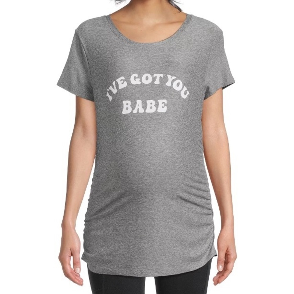 Time and Tru Women's Maternity Graphic Short Sleeve T-Shirt Gray Heather